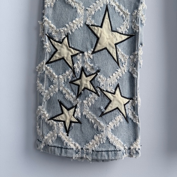 NWT Supermade High Rise Star Patch Rhombus Distressed Denim Straight Leg Jeans L - Picture 7 of 16